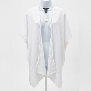 Reitmans White Pom-Pom Trim Beach Cover Up ONE SIZE
